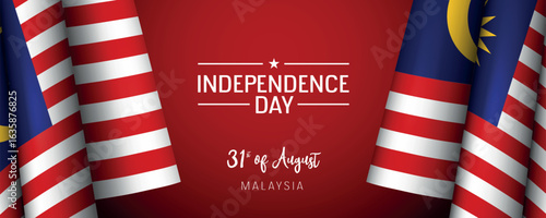Malaysia independence day vector banner, greeting card. Malaysian wavy flag in 31st of August national patriotic holiday horizontal design