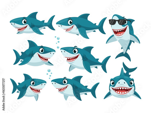 Canvastavla Cartoon Sharks: A collection of animated cartoon sharks, brimming with personality, ready to bring a splash of aquatic fun, perfect for any creative project