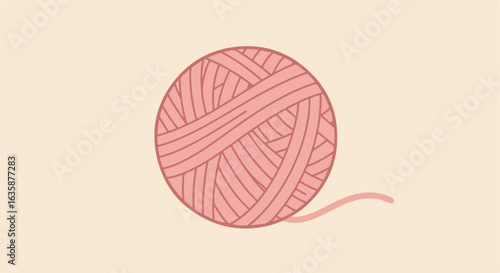 Ball of yarn on beige background, for crafting or needlework. Space for text