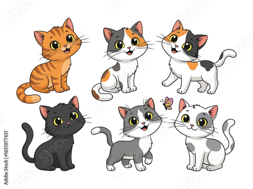 Playful Kitten Collection: An adorable ensemble of vibrant and cheerful kittens, each with unique markings, exuding joy and innocence, perfect for designs of all sorts.