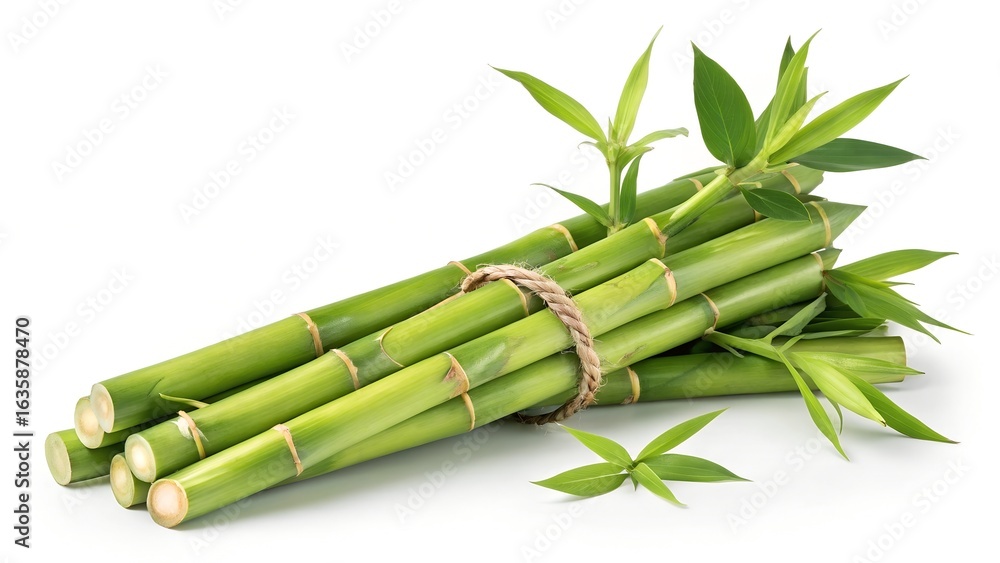 Obraz premium a bundle of fresh bamboo sprouts isolated on a transparent background. handful young bamboo shoots, cutout.