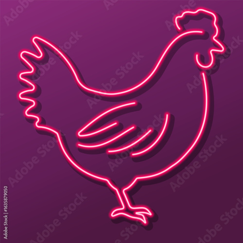 chicken neon sign, colorful modern design trends on black background. Vector illustration.