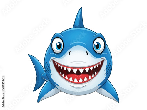 Smiling Shark in Ocean: A delightful and playful illustration showcases a jovial shark, exuding a sense of friendly fun and aquatic charm. 