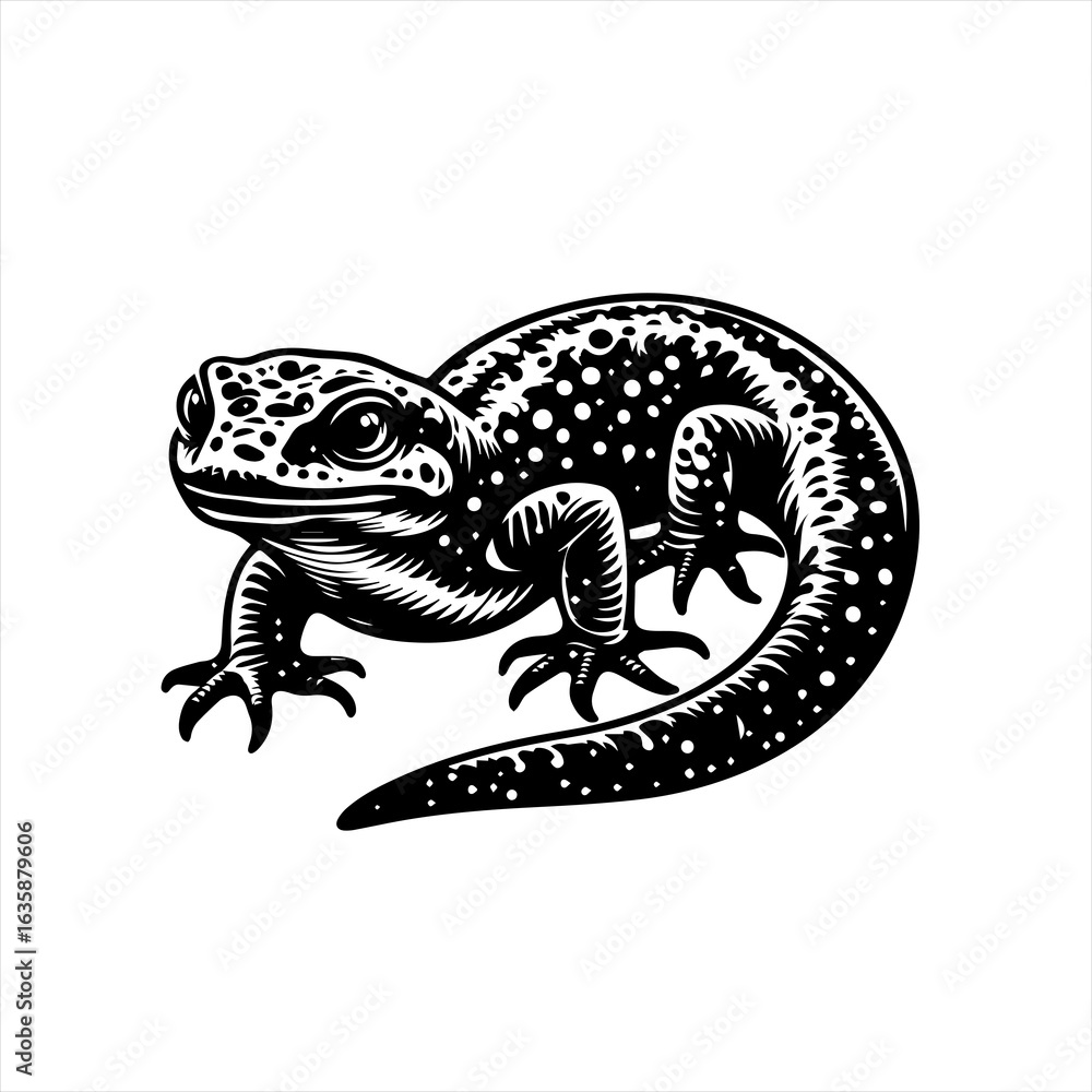 Obraz premium Black and white illustration of a gecko with spots