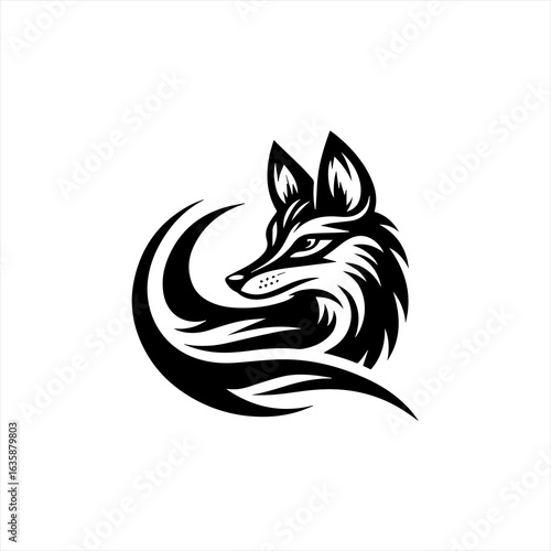 Stylized black fox logo design on white background