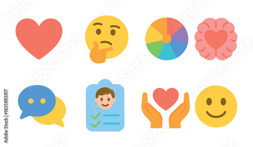 Emotional Intelligence Icons. Flat vector mini-illustrations Emotional intelligence in colors children's