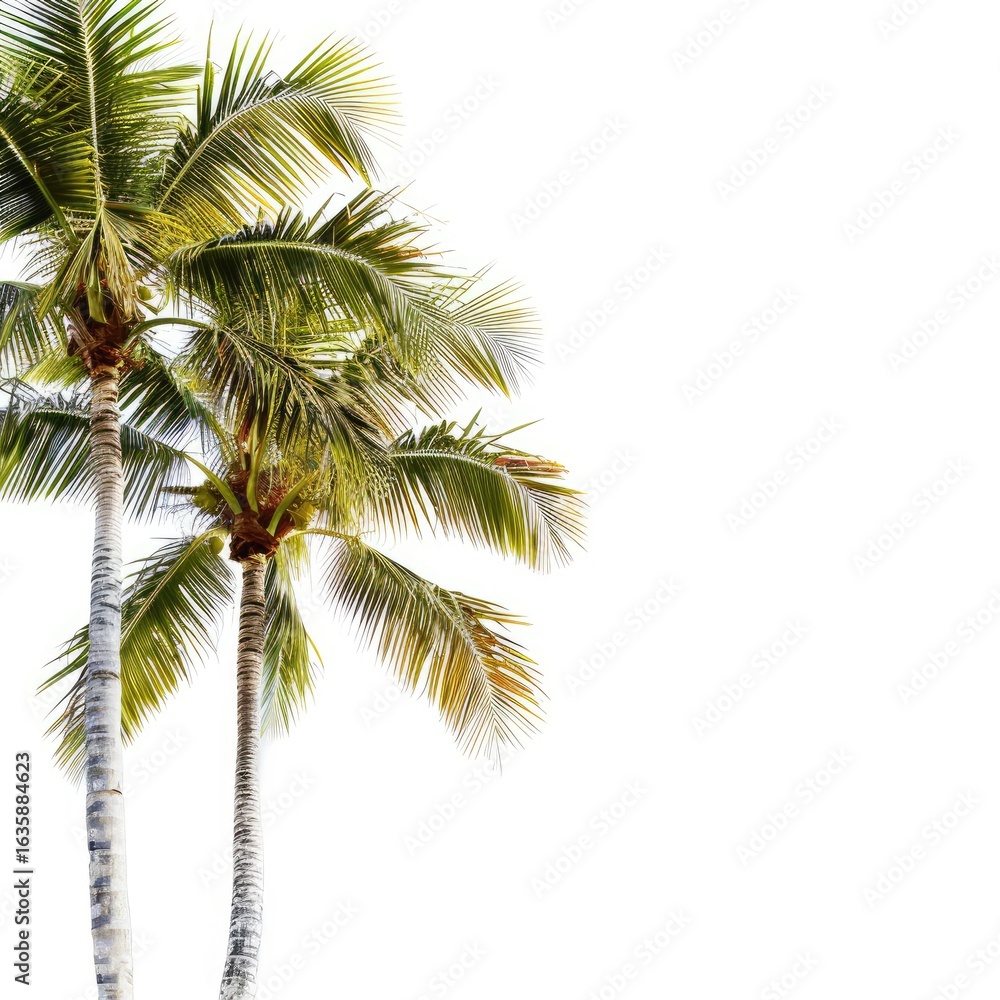 Fototapeta premium Two tropical palm trees against white