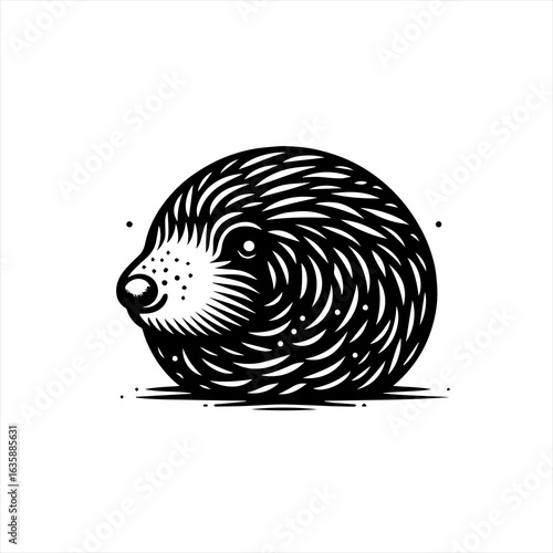Stylized black and white illustration of a groundhog head
