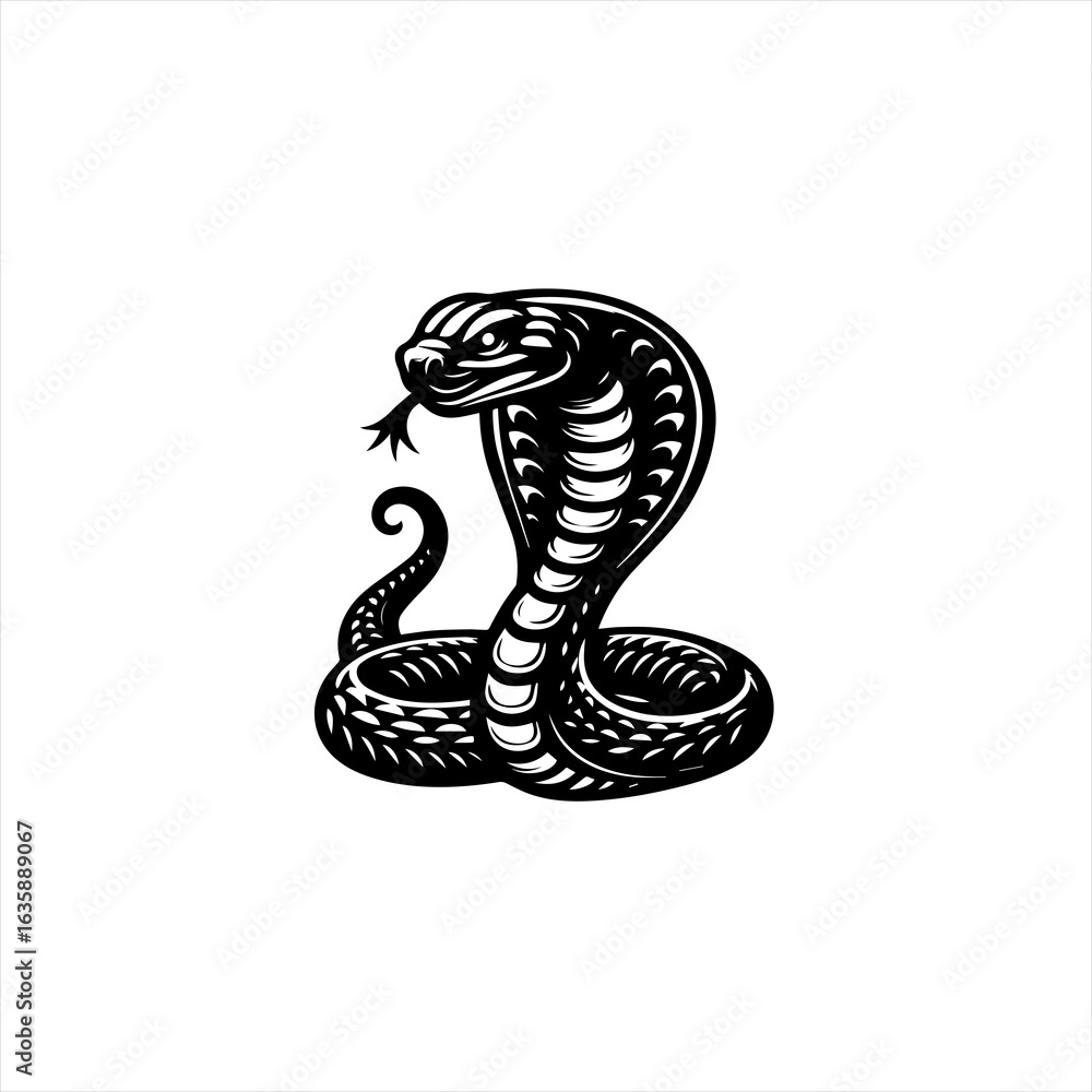 Fototapeta premium Stylized black and white cobra snake illustration
