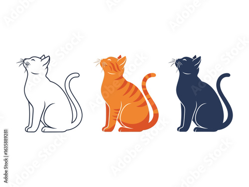 A Trio of Feline Friends: A delightful trio of feline companions, each in a unique style, grace this image. The artwork captures the essence of a cat in various artistic renditions.