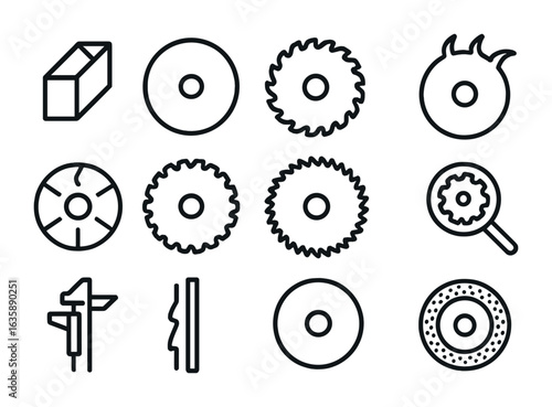 Blade Design Icons Grid. Outline vector icons of blade material and design: tungsten carbide, high-speed steel