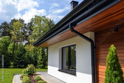 Modern home showcasing seamless aluminum rain gutters on its facade.