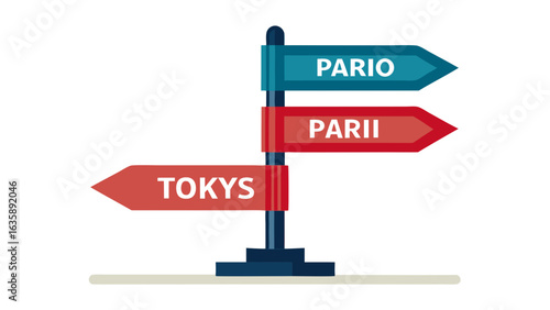 Colorful directional signpost featuring three arrows labeled 'Pario', 'Parii', and 'Tokys'.