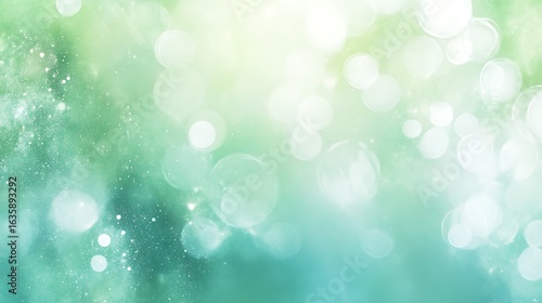 Ethereal bokeh lights floating softly in a gradient of green and teal hues, offering a calming feel 