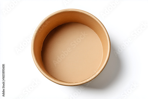 Empty logo carton bowl with craft paper lid  for ice cream isolated on white background, Craft paper bowl with cover for take away delivery food.