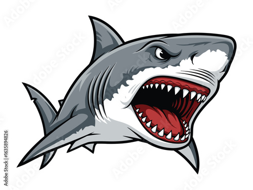 Fierce Great White Shark: A formidable great white shark with menacing eyes and a gaping mouth revealing sharp teeth. Evoking the raw power and predatory nature of the ocean's apex predator.