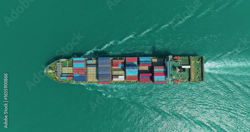 shipping logistic, cargo container ship sailing in sea to import export goods and distributing products to dealer and consumers across worldwide, by container ship Transport business service.4k video