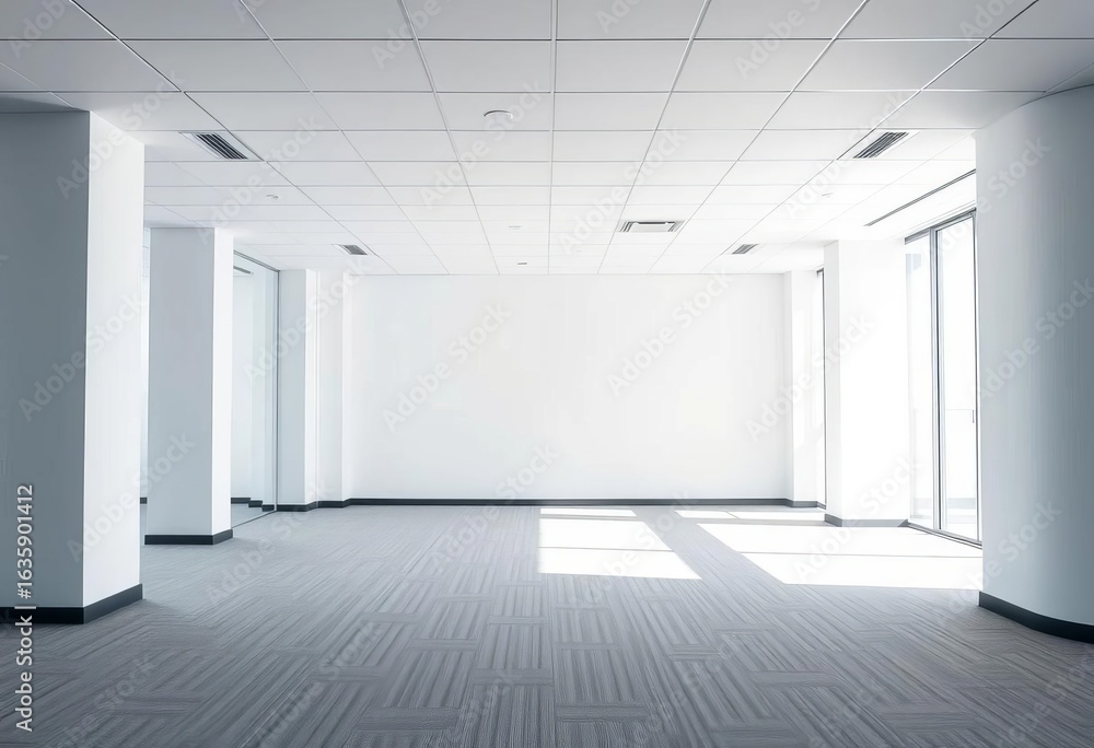 Obraz premium Brand new, empty office space ready for tenant fit-out, available space, desk