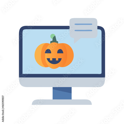 Computer screen displaying a halloween pumpkin isolated on white background