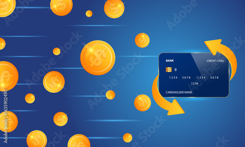 Golden dollar coins with blue credit card.