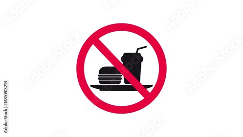4K Animation of No Food or Drinks Sign on White Background