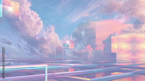 Pink dreamy sky with clouds Generative AI