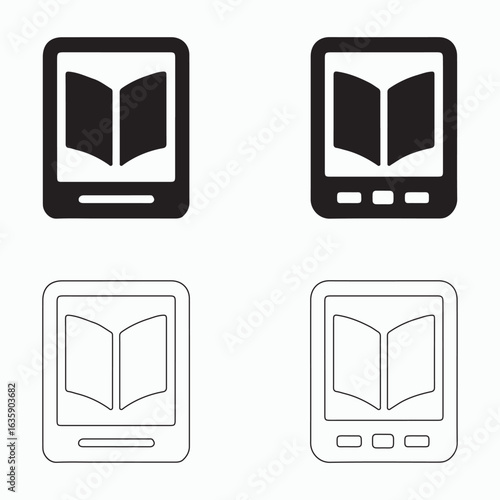E-book Icons Set - Black and White Illustrations
