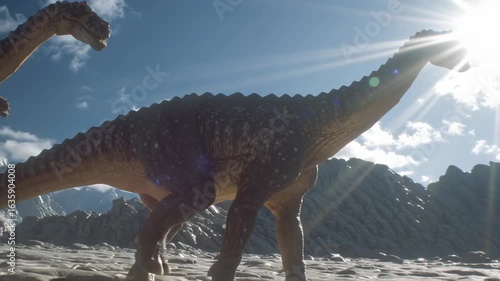 Large dinosaur walking near lake Generative AI