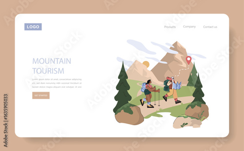 Mountain Tourism. Flat Vector Illustration