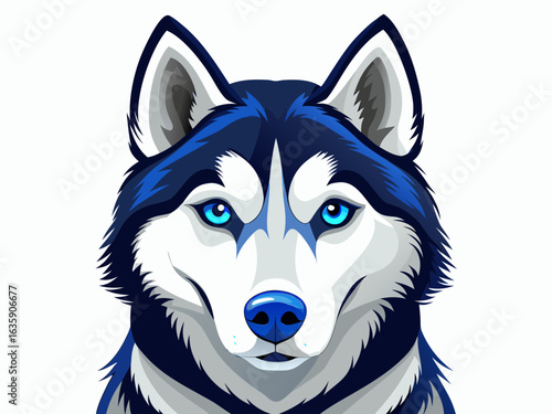 Striking husky portrait with piercing blue eyes and sharp details, perfect for branding and design projects