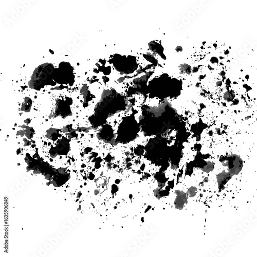 Vector art of black ink splatter abstract texture isolated on transparent background