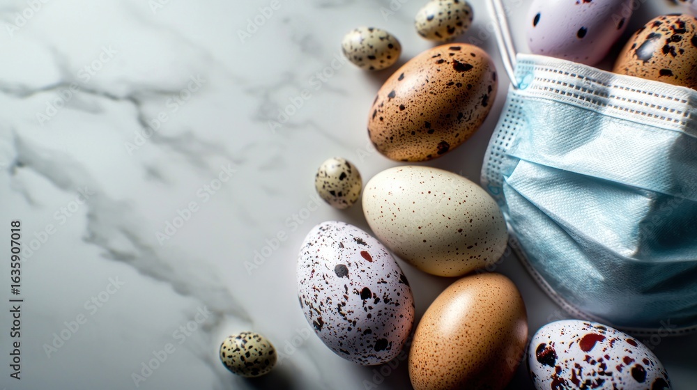 Obraz premium Easter eggs in face mask on marble