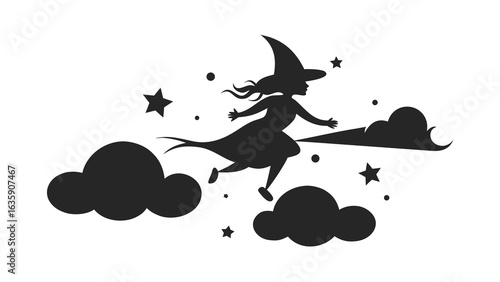 ChatGPT сказал:
Silhouette of a flying witch on broomstick among clouds and stars