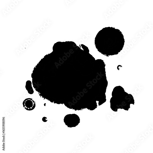 Vector art of black ink splatter and blots isolated on transparent background