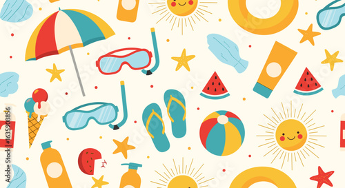 Vibrant Summer Beach Vacation Essentials Collection for Outdoor Activities and Relaxation on Sandy Shores