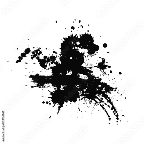 Vector art of abstract black ink splatter and brush stroke isolated on transparent background