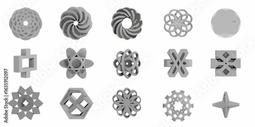 Collection of geometric abstract 3d shapes and designs