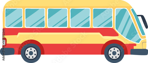 Colorful Cartoon Bus (Yellow, Red, and Beige)