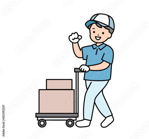 引越し業者　配送　配達　スタッフ　業者　男　全身　イラスト素材