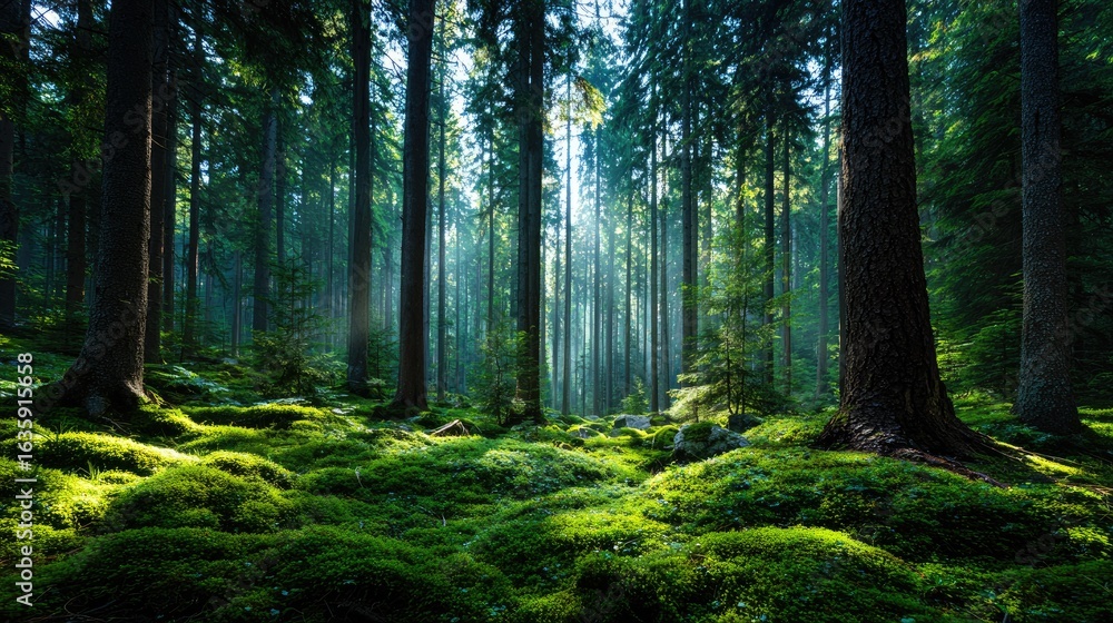 Obraz premium Lush forest floor blanketed in vibrant moss.