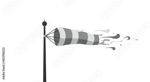 Stripes windsock on a pole with a breeze indicator, vector illustration isolated