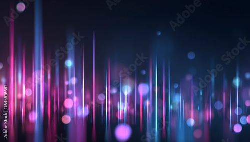 Abstract digital art with vertical neon lines and glowing particles