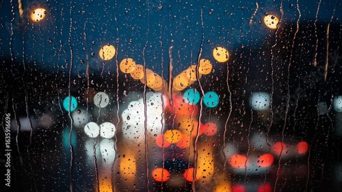 Rainy Night Cityscape Through a Wet Window