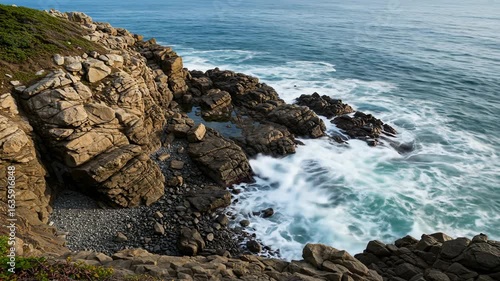 Coastal Rock Formation and Ocean Waves