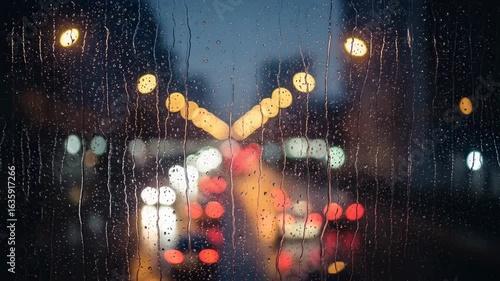 Rainy Night Cityscape Through a Wet Window