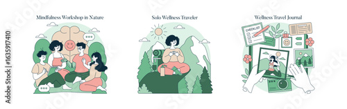 Mindfulness and Wellness Activities Vector Illustration