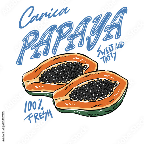 Sweet Papaya artwork. sweet and tasty. Summer tropical vibes art. Carica papaya fruit print. Nature fruit club print design. Watercolor fruit t shirt design.