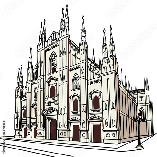 Hand-Drawn Milan Cathedral Illustration, Detailed Italian Landmark Line Art with Transparent Background. Perfect for: Christmas, Milan tourism