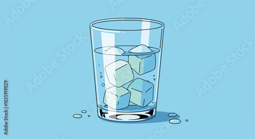 Cool glass of water filled with melting ice cubes. Refreshing and cold
