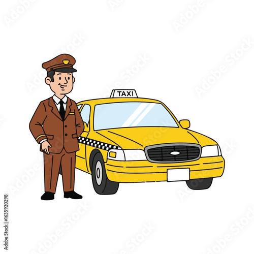 Friendly Taxi Driver And Yellow Cab Illustration